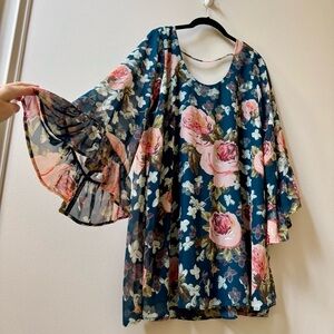 Show Me Your MuMu Floral Bell Sleeve Mini Dress Roses Small